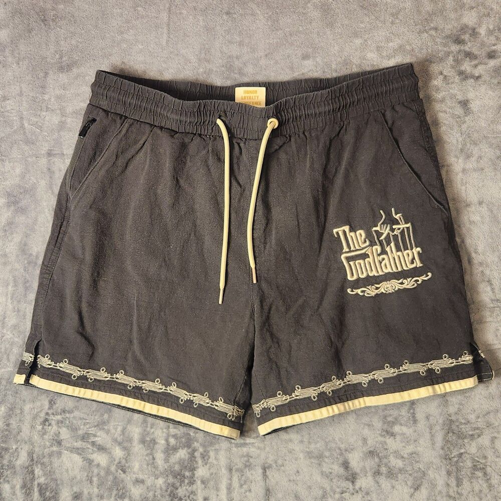 Shoe‎ Palace The Godfather Shorts Mens Large Black Cream Embroidered Graphic